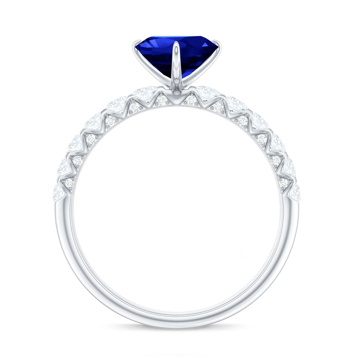 Certified 1 Carat Lab Created Blue Sapphire Heart Engagement Ring with Diamond