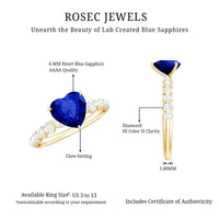 Certified 1 Carat Lab Created Blue Sapphire Heart Engagement Ring with Diamond