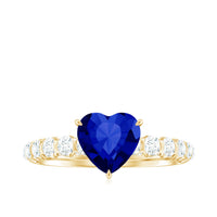 Certified 1 Carat Lab Created Blue Sapphire Heart Engagement Ring with Diamond