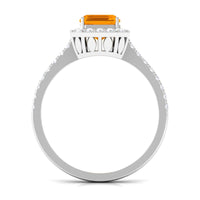 Emerald Cut Fire Opal Simple Engagement Ring with Diamond Halo