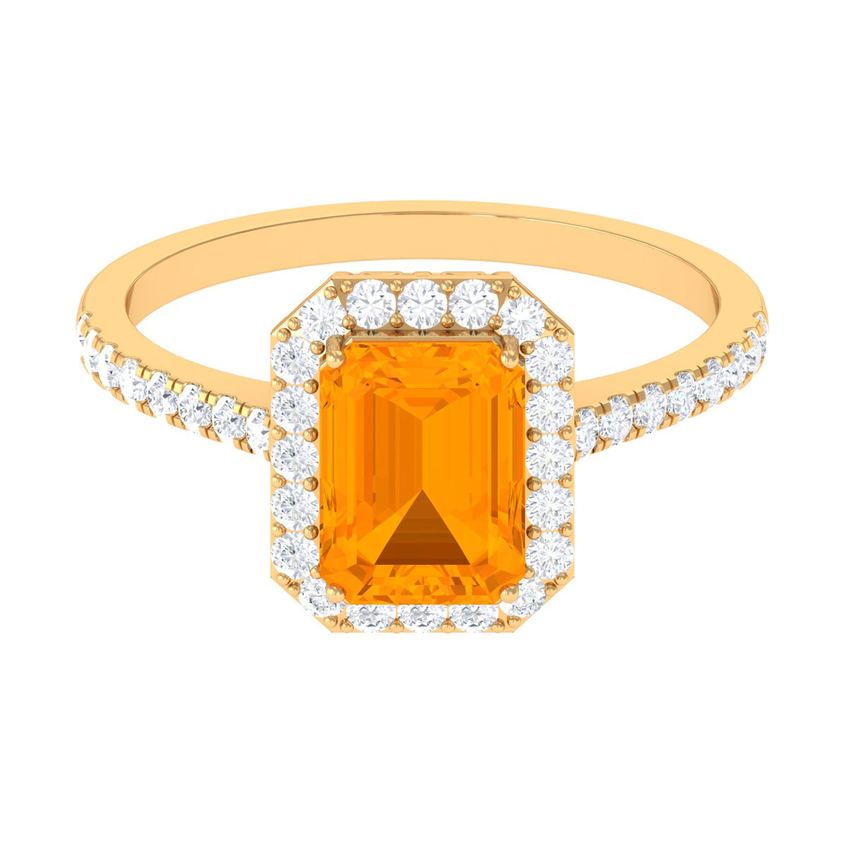 Emerald Cut Fire Opal Simple Engagement Ring with Diamond Halo