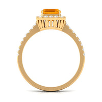Emerald Cut Fire Opal Simple Engagement Ring with Diamond Halo