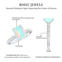 Genuine Ethiopian Opal Emerald Cut Engagement Ring with Diamond Side Stones