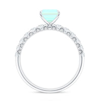Genuine Ethiopian Opal Emerald Cut Engagement Ring with Diamond Side Stones