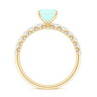 Genuine Ethiopian Opal Emerald Cut Engagement Ring with Diamond Side Stones