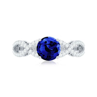 Certified Lab Grown Blue Sapphire Round Engagement Ring With Moissanite
