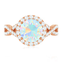 Real 8mm Ethiopian Opal Halo Engagement Ring with Crossover Shank