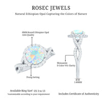 Real 8mm Ethiopian Opal Halo Engagement Ring with Crossover Shank