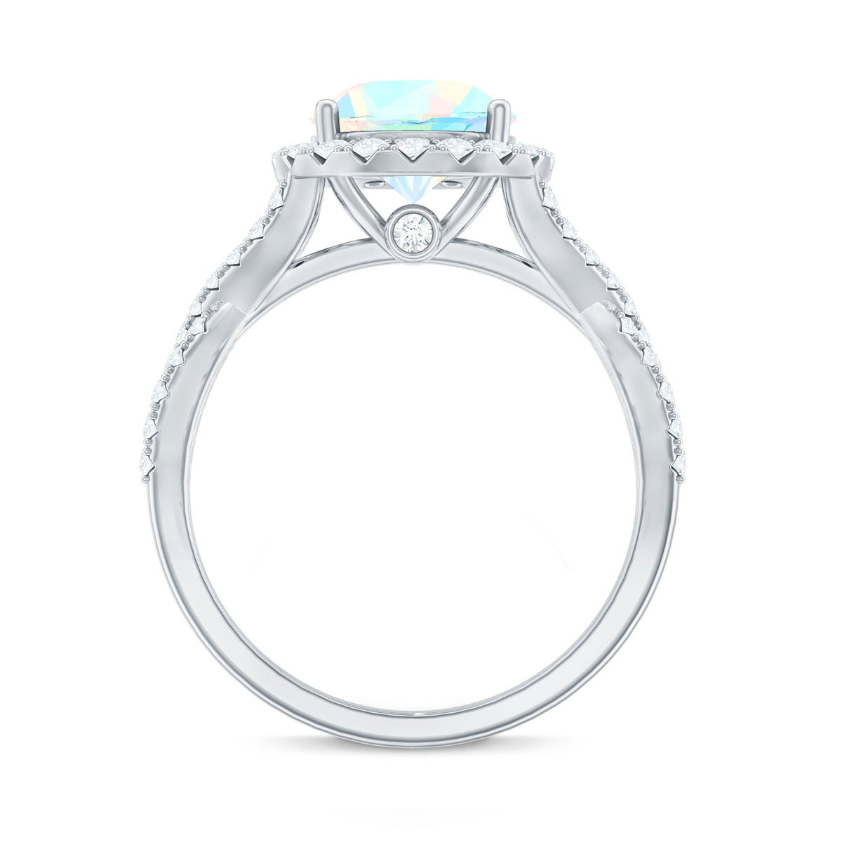 Real 8mm Ethiopian Opal Halo Engagement Ring with Crossover Shank