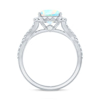 Real 8mm Ethiopian Opal Halo Engagement Ring with Crossover Shank