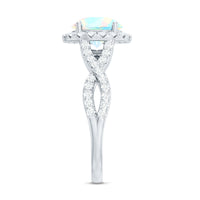 Real 8mm Ethiopian Opal Halo Engagement Ring with Crossover Shank