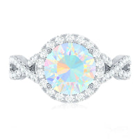 Real 8mm Ethiopian Opal Halo Engagement Ring with Crossover Shank