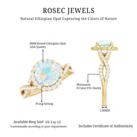 Real 8mm Ethiopian Opal Halo Engagement Ring with Crossover Shank