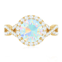 Real 8mm Ethiopian Opal Halo Engagement Ring with Crossover Shank
