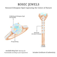 Natural 2 Carat Ethiopian Opal Diamond Engagement Ring with Side Stones