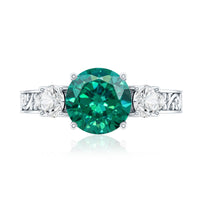 Antique Style Lab Grown Emerald Three Stone Engagement Ring with Moissanite