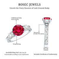 Lab Grown Ruby and Moissanite 3 Stone Engagement Ring With Certificate