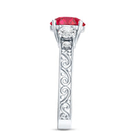 Lab Grown Ruby and Moissanite 3 Stone Engagement Ring With Certificate