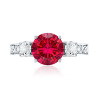Lab Grown Ruby and Moissanite 3 Stone Engagement Ring With Certificate