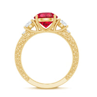 Lab Grown Ruby and Moissanite 3 Stone Engagement Ring With Certificate