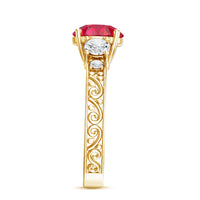 Lab Grown Ruby and Moissanite 3 Stone Engagement Ring With Certificate