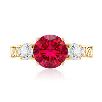 Lab Grown Ruby and Moissanite 3 Stone Engagement Ring With Certificate