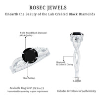 2 Carat Lab Grown Black and White Diamond Engagement Ring with Crossover Shank