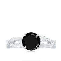 2 Carat Lab Grown Black and White Diamond Engagement Ring with Crossover Shank