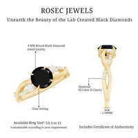 2 Carat Lab Grown Black and White Diamond Engagement Ring with Crossover Shank