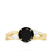 2 Carat Lab Grown Black and White Diamond Engagement Ring with Crossover Shank