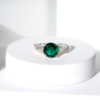 2 Carat Lab Grown Emerald and Diamond Engagement Ring with Crossover Shank