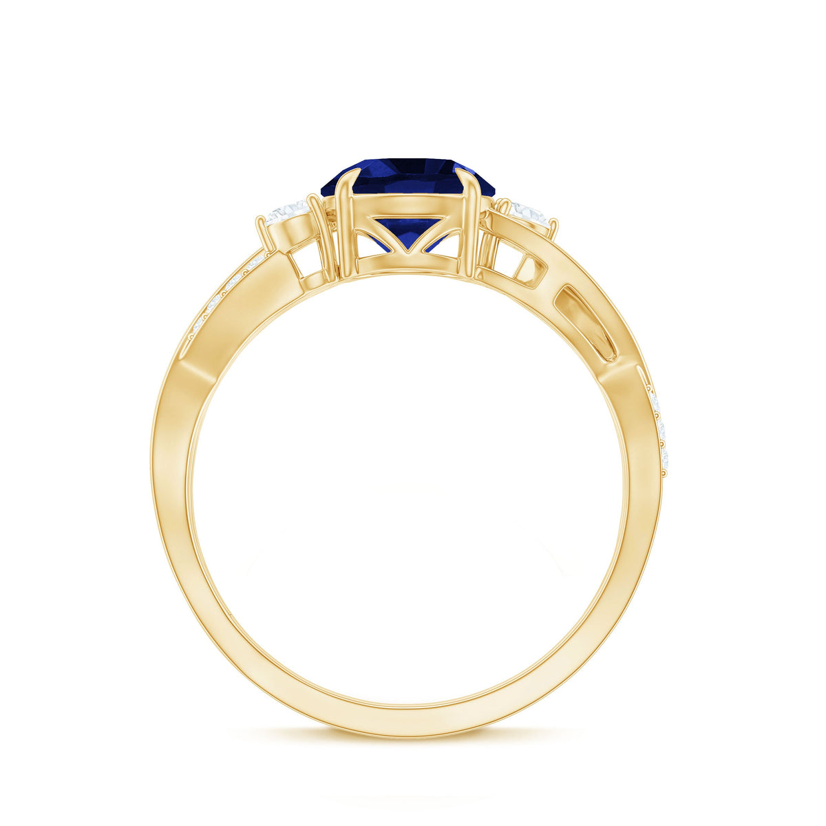 Certified 2.7 Carat Lab Grown Blue Sapphire Engagement Ring with Diamond Crossover Shank