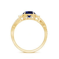 Certified 2.7 Carat Lab Grown Blue Sapphire Engagement Ring with Diamond Crossover Shank