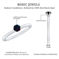 0.45 Carat Round Black Opal Solitaire Promise Ring