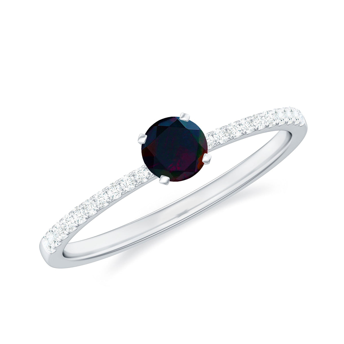 1/2 CT Round Black Opal Solitaire Engagement Ring with Diamond