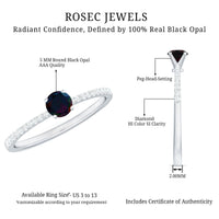 1/2 CT Round Black Opal Solitaire Engagement Ring with Diamond