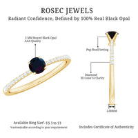 1/2 CT Round Black Opal Solitaire Engagement Ring with Diamond