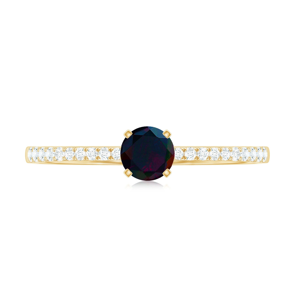 1/2 CT Round Black Opal Solitaire Engagement Ring with Diamond