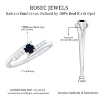 Minimal Round Black Opal and Diamond Bypass Promise Ring