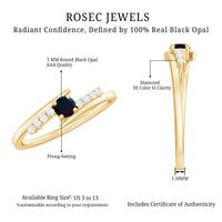Minimal Round Black Opal and Diamond Bypass Promise Ring