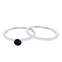 1.25 CT Minimal Wedding Ring Set with Black Opal and Diamond