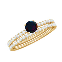 1.25 CT Minimal Wedding Ring Set with Black Opal and Diamond