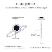 Genuine Black Opal Minimal Promise Ring with Diamond Halo