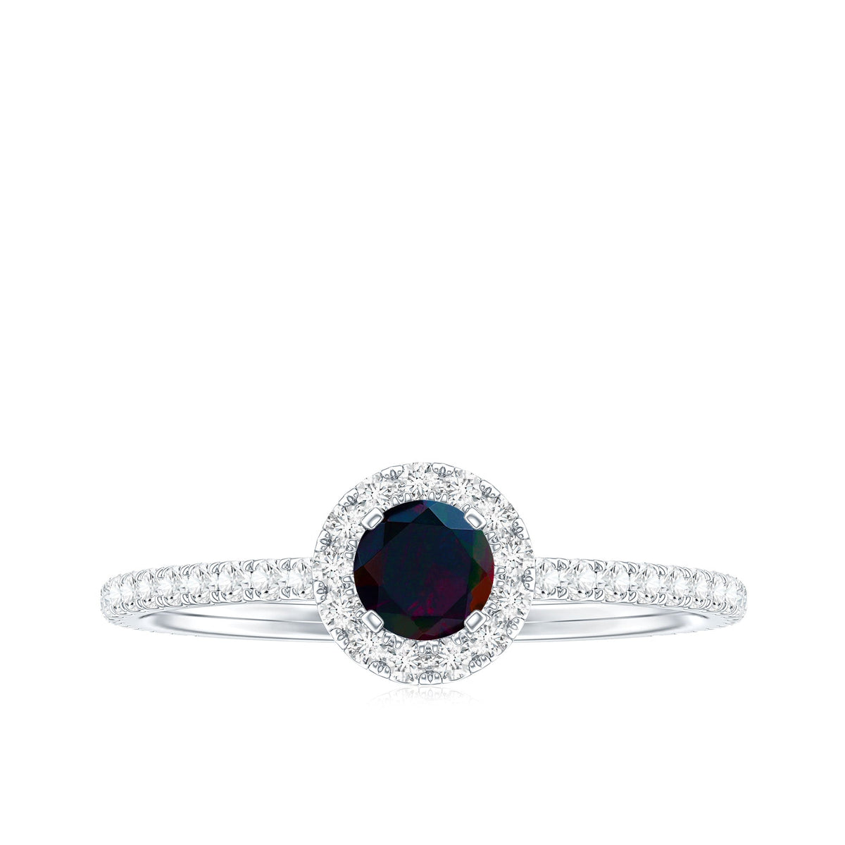 Genuine Black Opal Minimal Promise Ring with Diamond Halo