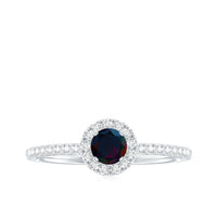 Genuine Black Opal Minimal Promise Ring with Diamond Halo