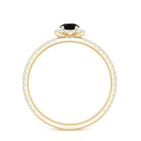 Genuine Black Opal Minimal Promise Ring with Diamond Halo