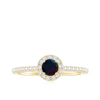 Genuine Black Opal Minimal Promise Ring with Diamond Halo