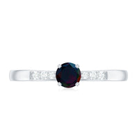 Black Opal Promise Ring with Diamond Side Stones