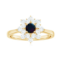 Black Opal and Diamond Flower Cluster Engagement Ring