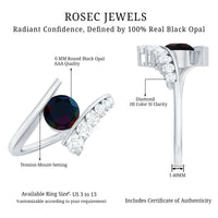 Round Black Opal Solitaire Bypass Ring with Diamond